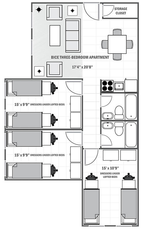 Bice House three-bedroom sample floor plan