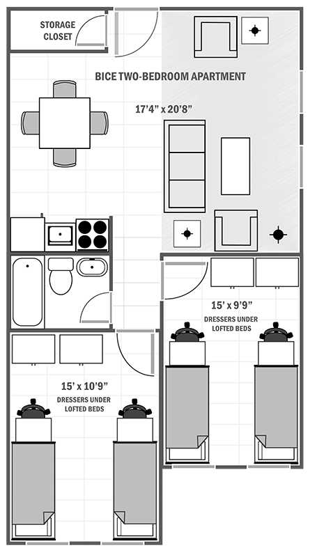 Bice House two-bedroom sample floor plan