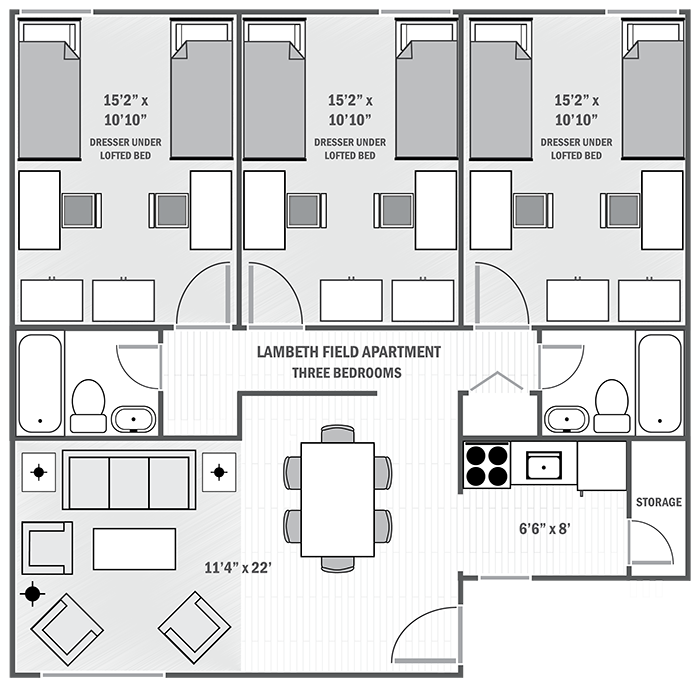Lambeth Apartments three-bedroom sample floor plan
