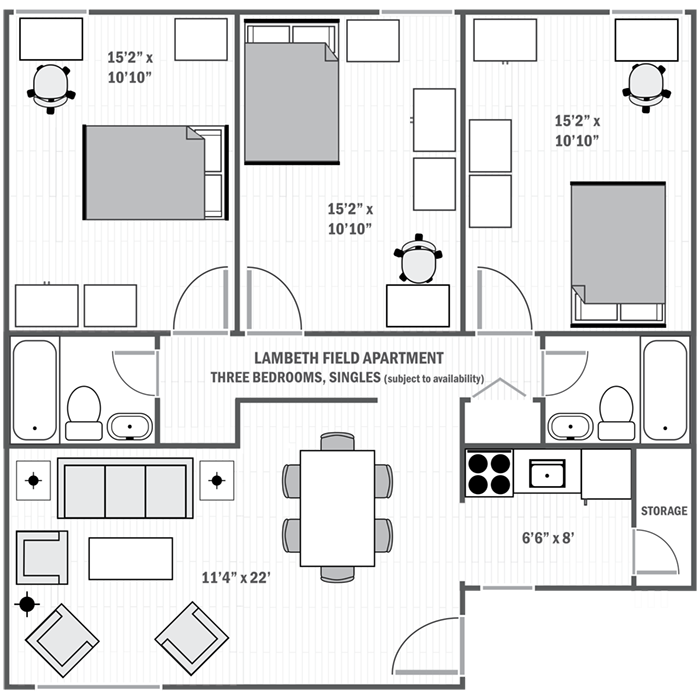 Lambeth Apartments three-bedroom sample floor plan